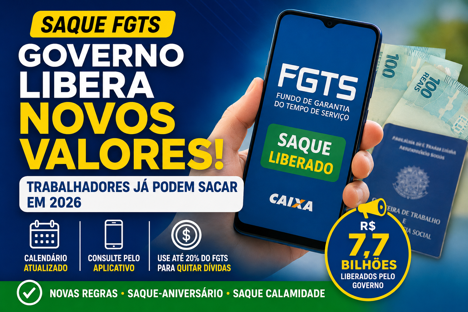 Saque FGTS: governo libera novos valores e trabalhadores já podem sacar em 2026